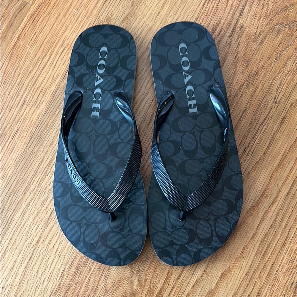 Coach Black Monogram Flip Flops
